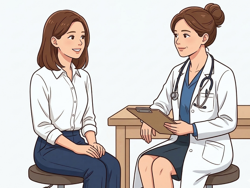 皮膚科の先生に相談している女性の画像