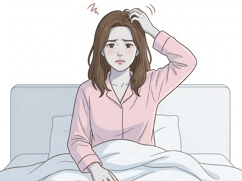 頭皮に違和感を感じている女性のイラスト