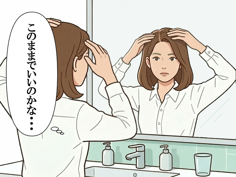 頭皮の状態について心配する女性のイラスト