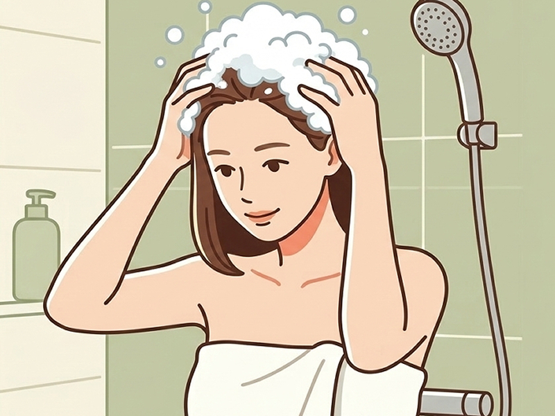 CACの泡でシャンプーをしているイラスト