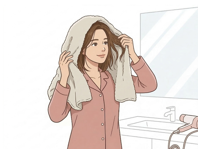 鏡の前に立つ入浴後の女性のイラスト