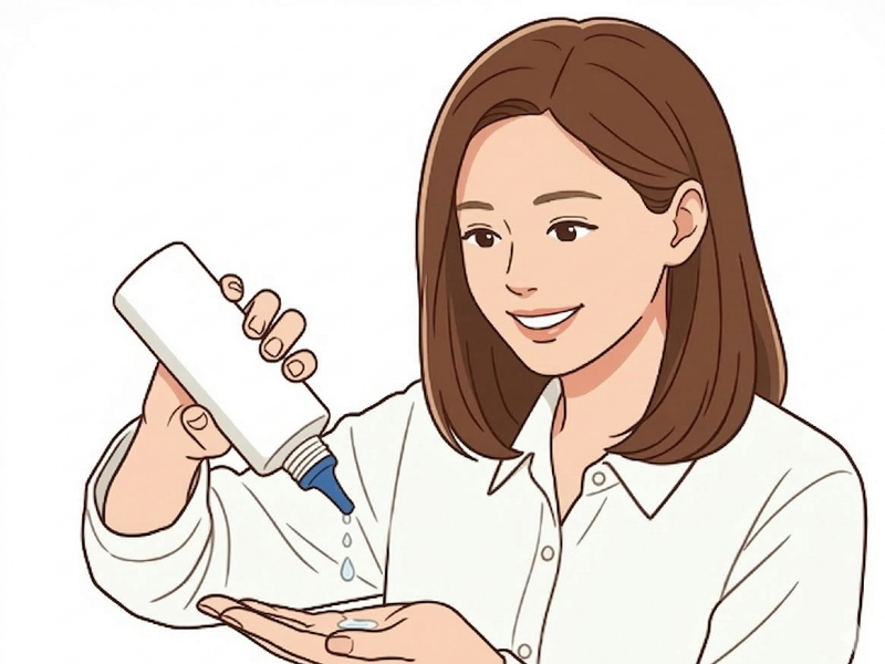 頭皮用のローションを手に垂らしている女性のイラスト