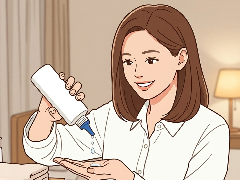 頭皮用のローションの使用量を調節する女性のイラスト