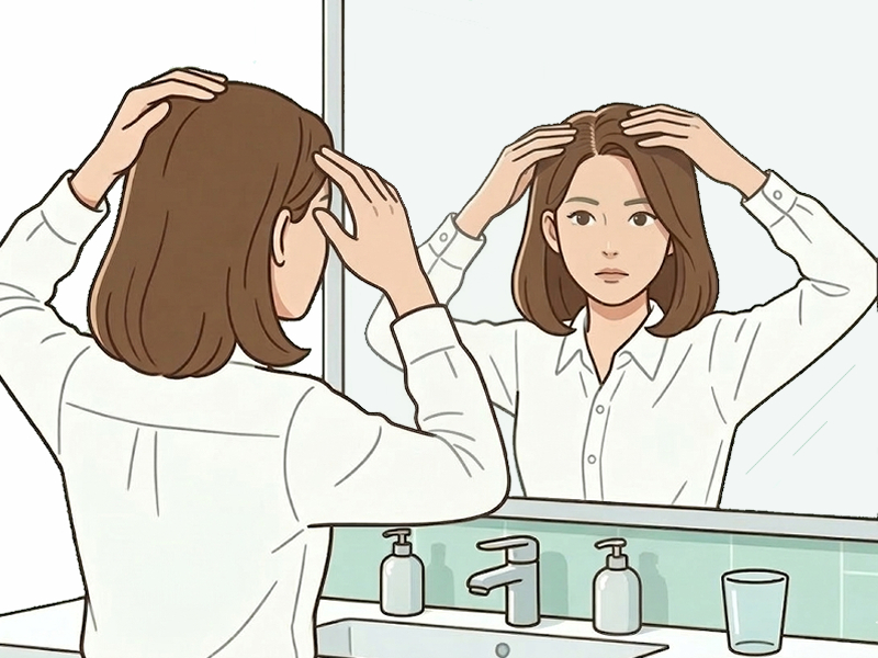 頭皮の状態を気にしている女性のイラスト