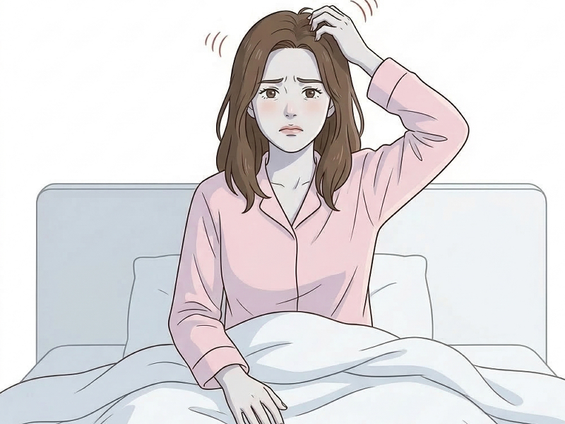 頭が痒くてかいている女性のイラスト