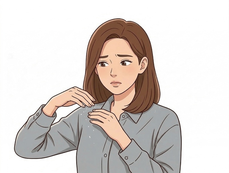 肩のフケを気にする女性のイラスト