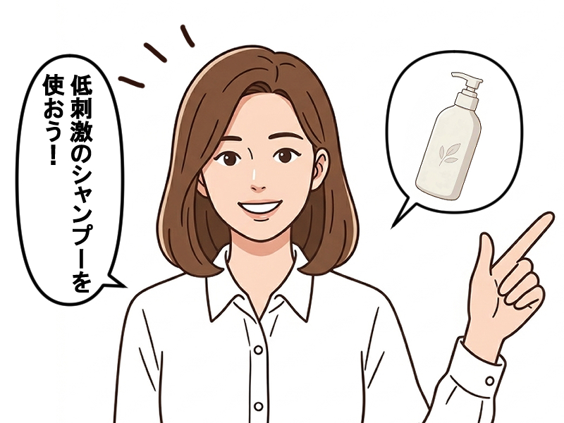 低刺激のシャンプーを使おうと決意する女性のイラスト