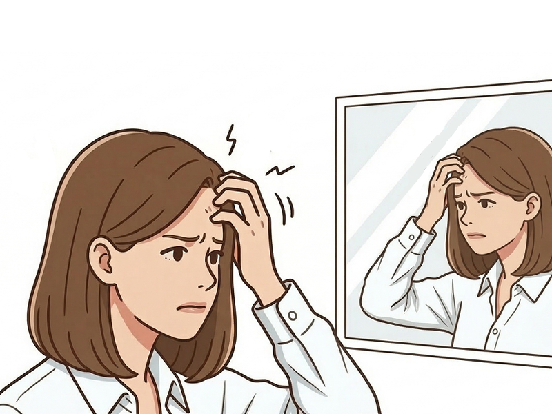 頭皮のかゆみにストレスを感じている女性のイラスト