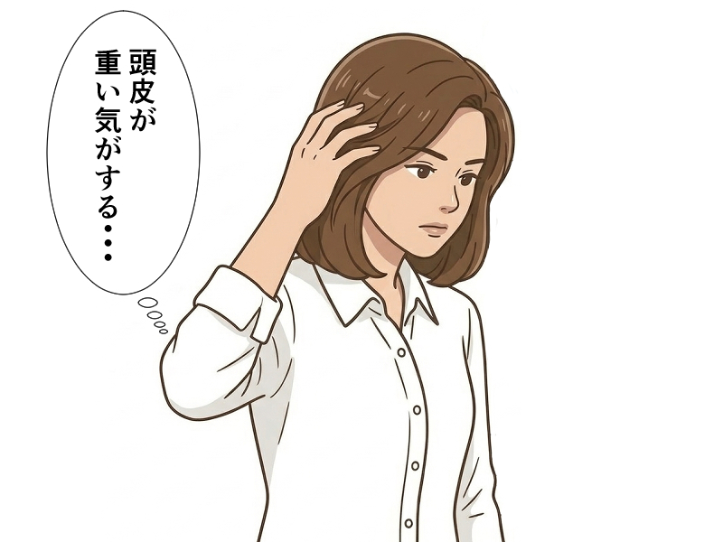 頭皮が重く感じられる女性のイラスト